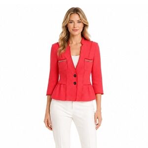 WHBM Peplum Cropped Blazer Jacket Women 8 Embellished Coral Pink 2 Button Career